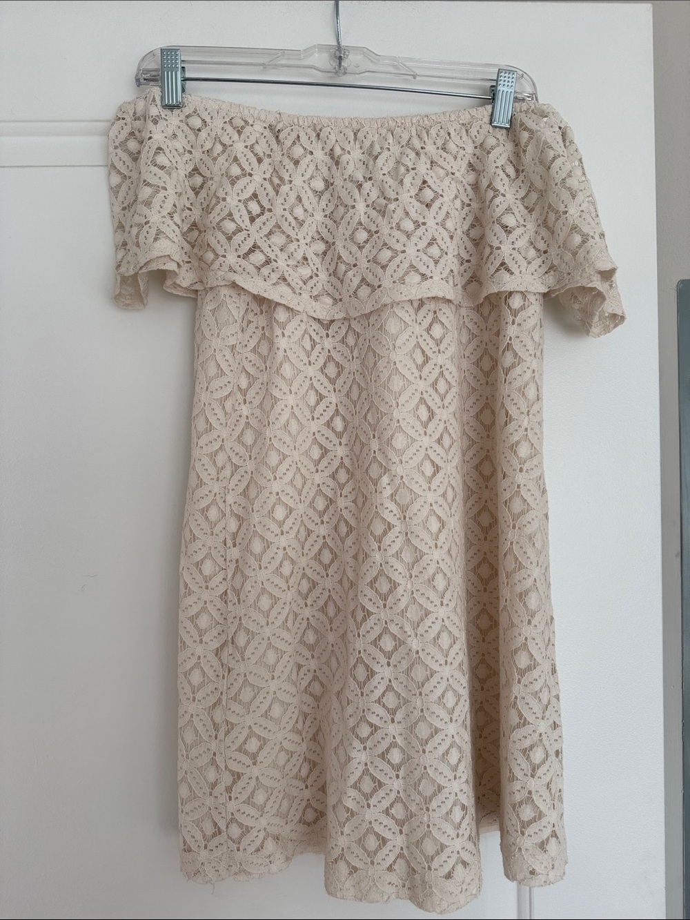 BB Dakota Cream Off-Shoulder Lace Dress